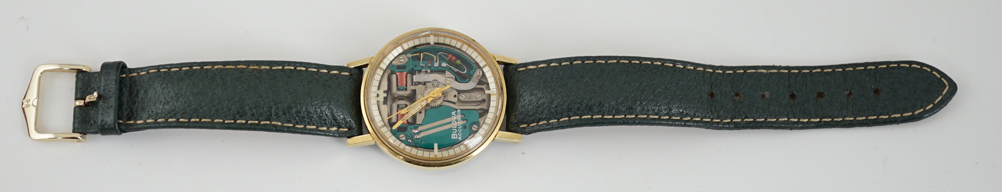 A gentleman's circa 1970's steel and gold plated Bulova Accutron Spaceview wrist watch